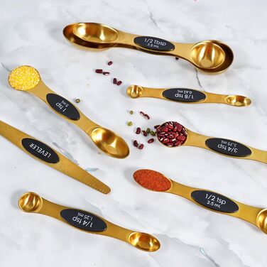 18-Piece Measuring Cup and Spoon Set, includes 10 stackable measuring cups with lids and 8 magnetic measuring spoons, for liquid and dry ingredients, BPA-free (Golden)