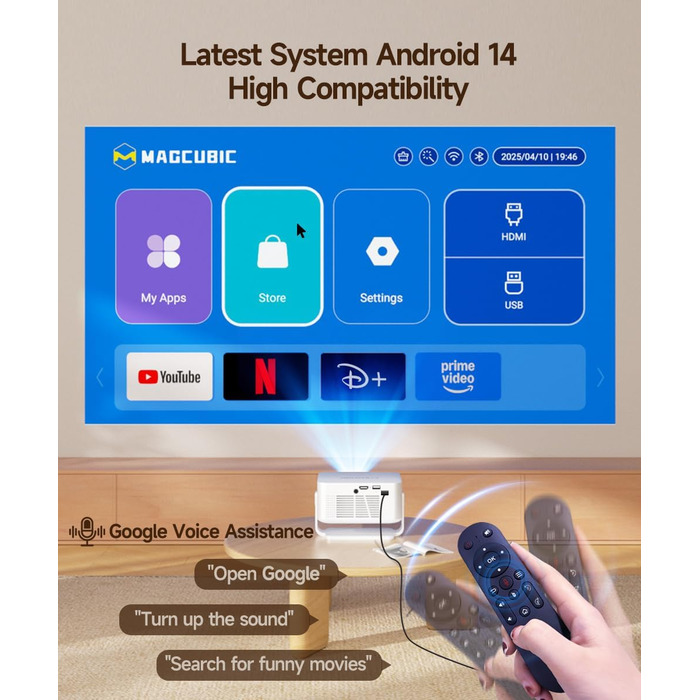 Magcubic HY300max Міні проєктор 4K/8K з Android 14, WiFi 6, Bluetooth 5.4, автофокусом та корекцією трапеції для домашнього кінотеатру (білий)