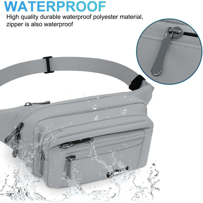 Чоловіча та жіноча поясна сумка на пояс, водонепроникна, з тримачем для пляшки, для піших прогулянок, прогулянок з собакою, активного відпочинку (A-сірий)