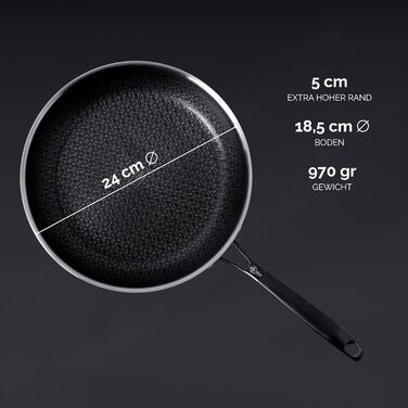 Пан з нержавіючої сталі NYORD - антипригарне покриття, з гранульованою поверхнею, для плити та духовки, з кришкою, 24 см