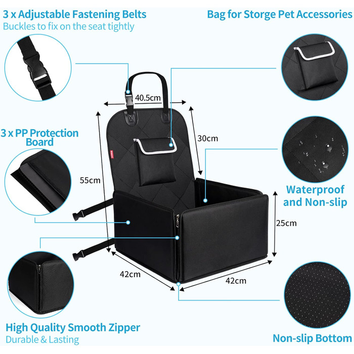 Автокрісло для собак Tamowa, чорне, для собак малого та середнього розміру, з ременями безпеки, водовідштовхувальне