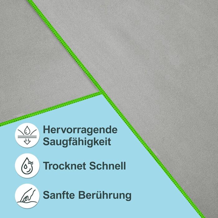 Набір спортивних рушників 2 шт. 120x50 см з кишенею на блискавці, мікрофібра, для фітнесу, тренувань, кемпінгу, подорожей (світло-сірий-зелений)