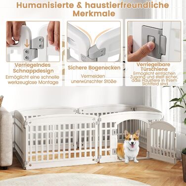 Клітка для цуценят GYMAX 60/75 см, 6 панелей, з замком та кріпленням для підлоги, для дому та вулиці, біла