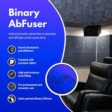 Акустичні панелі Bluetone Acoustics Binary AbFuser — звукопоглинаючі та дифузійні панелі для домашнього кінотеатру, студії та вітальні (100x50x10 см, колір Ecru)