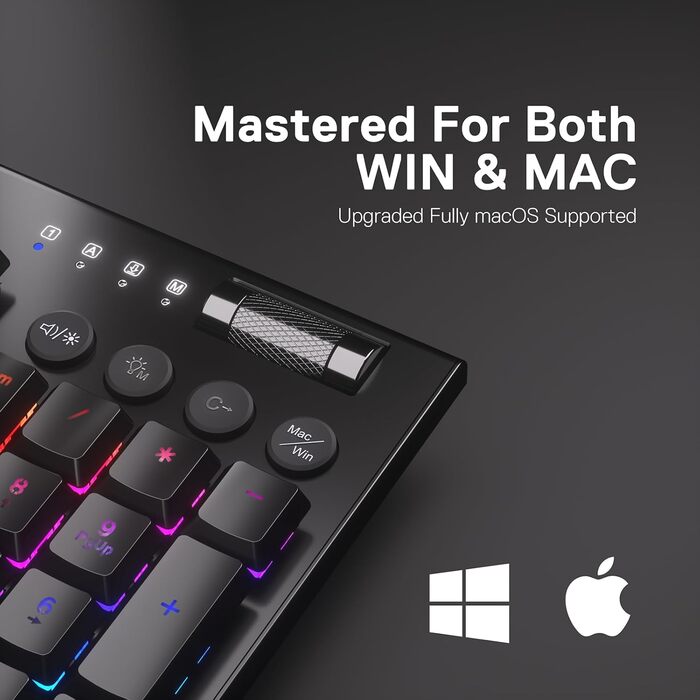 Redragon K618 Horus - Механічна ігрова клавіатура з RGB підсвічуванням, 3 режими підключення (BT/2.4GHz/кабель), плоскі клавіші, лінійні червоні перемикачі, медіа-керування