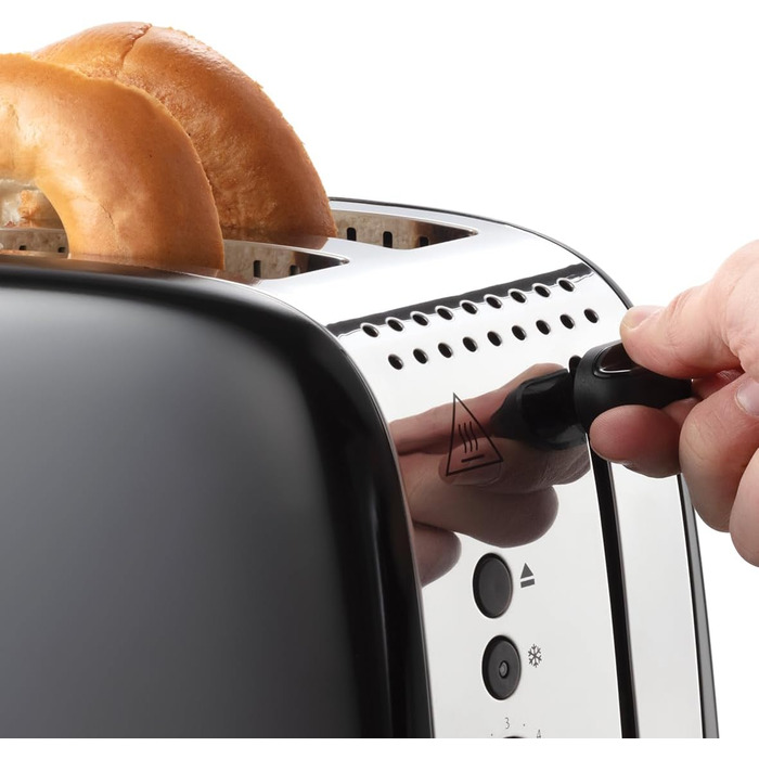 Тостер Russell Hobbs Colours Plus на 2 тости, нержавіюча сталь, чорний, з широкими відділеннями, підставкою для булочок, 6 режимів підсмажування, функцією розморожування, Lift & Look, 1600 Вт (26550-56)