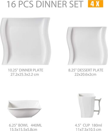 MALACASA Flora Marble Porcelain Dinnerware Set - 30 Piece Service for 6 | Coffee Cups, Plates & Bowls