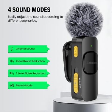 Бездротовий петличний мікрофон з 4 режимами запису для телефону, iPhone, Android та ПК – міні-мікрофон для відео, Vlog, TikTok, YouTube, стрімінгу та інтерв'ю L3