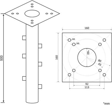 PROKIRA® Universal Ground Sleeve Base Plate for Umbrellas & Clotheslines, suitable for garden umbrellas and parasol stands, 16x16cm, easy assembly
