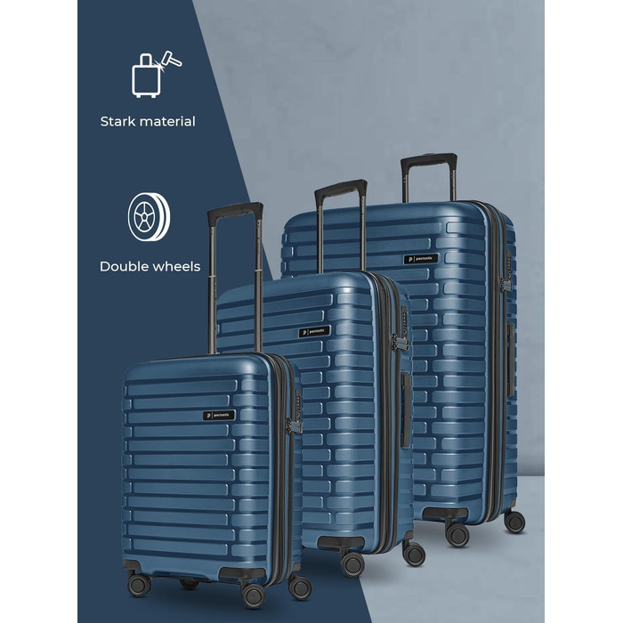 Чохол-валіза на колесах | Розширюваний середній валіза 45 x 25 x 66 см, 67-75 літрів | з поліпропілену, 4 подвійні колеса, TSA-замок (Колекція 04) | Колір: Navy Blue Metallic, Набір валіз (3 шт.)