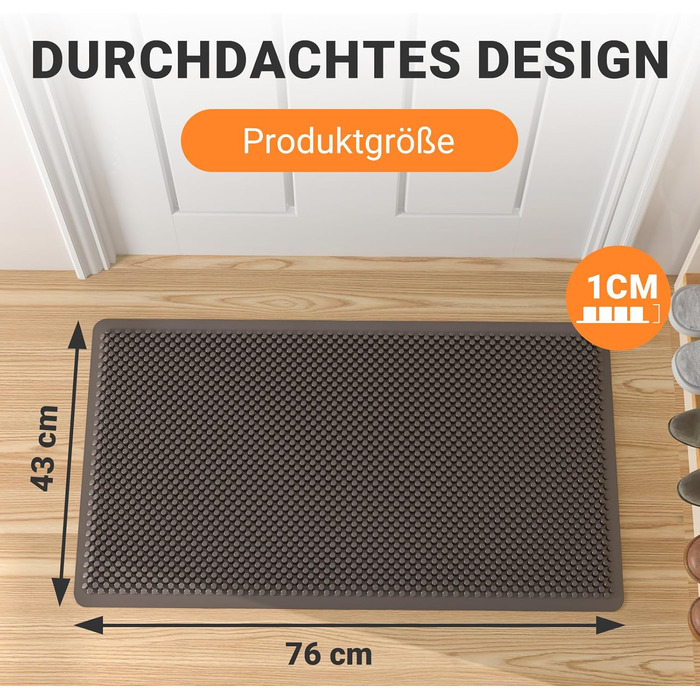 Килимок для порогу Fowooyeen з силікону, 43x76 см, коричневий - антиковзаюча, миюча, для дому та вулиці