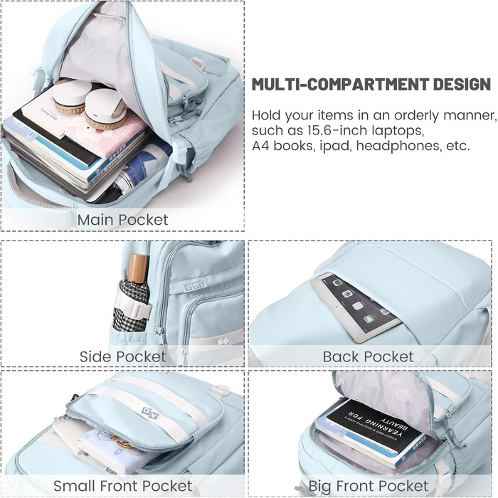 Шкільний рюкзак для дівчаток-підлітків, водонепроникний, легкий, великого об'єму, модний, для школи або подорожей - блакитний