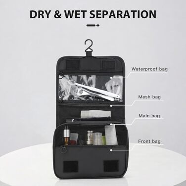 Зувакате Косметичка для підвішування, водонепроникна, з ручкою, для подорожей, спорту, кемпінгу – чорна
