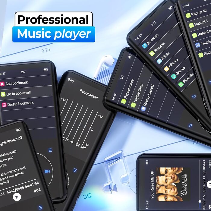 MP3 плеєр 64GB Bluetooth 5.3 HiFi без втрат, металевий корпус, вбудований динамік HD, сенсорне управління, диктофон для спорту (Чорний)