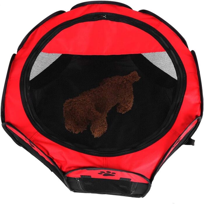 Клітка-загон для тварин, 8-панельна сітка, портативна огорожа для собак/кішок/кроликів, 68x45 см (Червона)