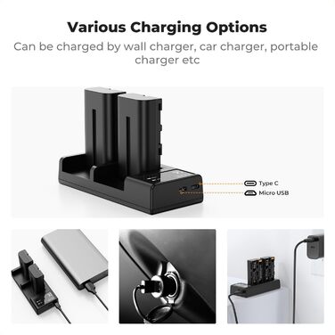 Акумулятори K&F CONCEPT NP-F550 2600mAh (2 шт.) + LED-зарядний пристрій (сумісні з Sony NP-F550)