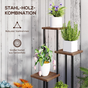 Outsunny 5-Tier Plant Stand with Wheels, Flower Stand for Indoor Outdoor, Steel and Wood Plant Shelf, Multi-Level Flower Shelf, 110cm High Flower Ladder for Living Room, Garden Balcony Decor, Charcoal | Aosom