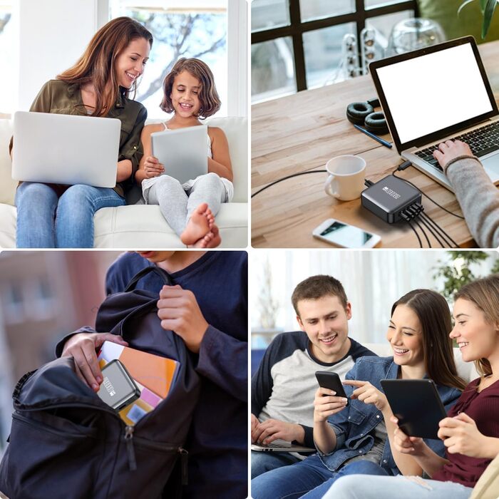 Швидкий зарядний пристрій USB-C GaN Hub 120W, 6 портів для iPad, iPhone 17/16/15/14/13/12 Pro Max, Samsung Galaxy S23 - Сірий