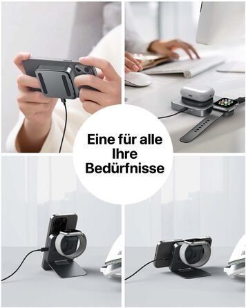 Бездротова зарядка MagSafe для Apple Watch та iPhone (сірий колір), сумісна з iPhone 16 15 14 13 12, iWatch Series, AirPods Pro 3 2