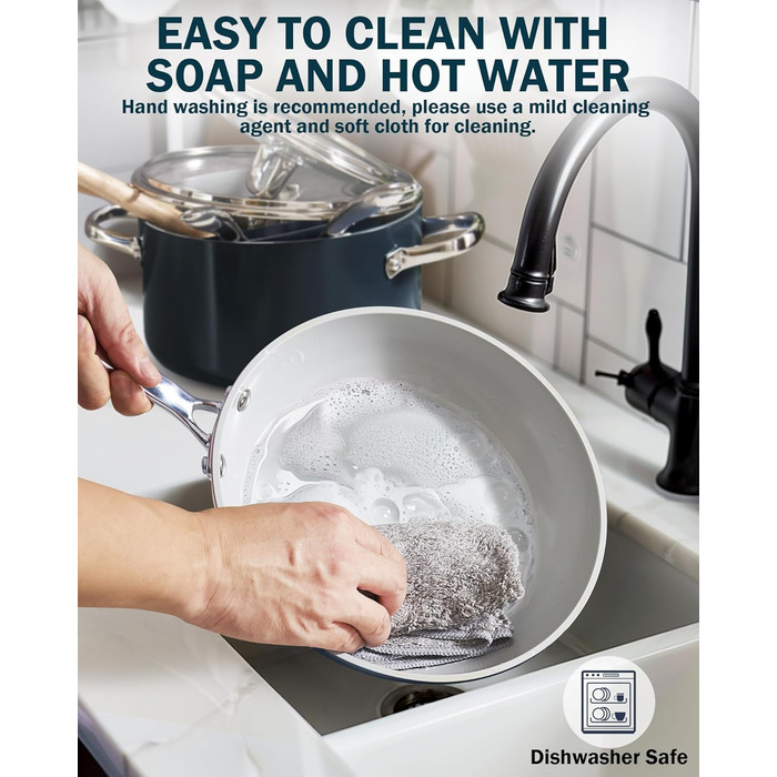 Набір посуду Cook N Home 10 предметів: каструлі та сковорідки з антипригарним покриттям, індукційне кухонне начиння, блакитний колір