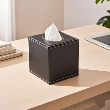 KINGFOM Скляна коробочка для серветок, шкіряна обкладинка, органайзер для дому, авто, офісу (коричневий)