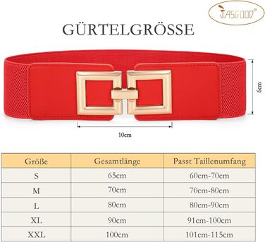 Жіночий широкий еластичний пояс JasGood з золотою пряжкою (червоний, XL, об'єм талії 91-100 см)