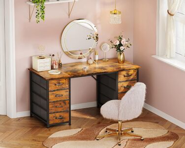 Комп'ютерний стіл Coleshome з 8 тканинними ящиками, 120x48 см, коричневий | Стіл для офісу, дому, вітальні