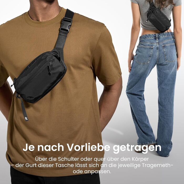 Сумка-слінг Tomtoc 1.5L з RFID захистом, антикрадіжна, для чоловіків та жінок, чорна