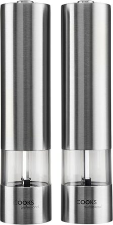 Набір електричних мельниць для солі та перцю Cooks Professional з регулюванням ступеня помелу, нержавіюча сталь