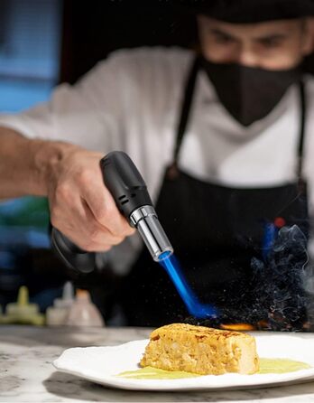 Кулінарний пальник-газовий обпалювач ibforcty, багаторазовий кухонний пальник з регулюванням полум'я та замком безпеки для десертів, крем-брюле та BBQ, чорний