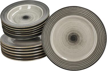 MÄSER Prospero 12-ти елементний сервіз для столу з коричневого фаянсу з рельєфом на 6 осіб. Включає 6 супових та 6 тарілок для їжі. Підходить для сніданку, обіду та вечері.