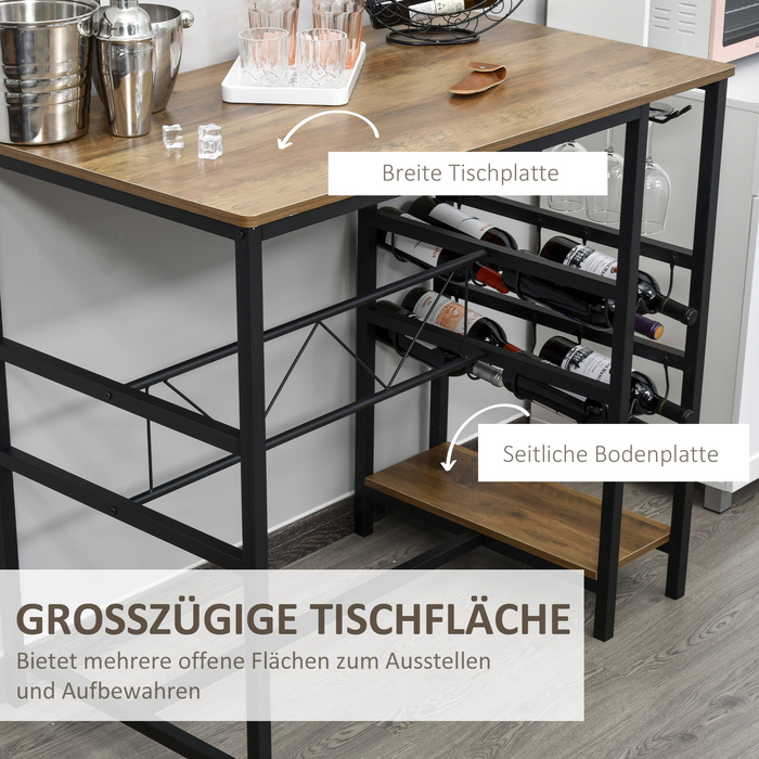 HOMCOM Bar Table Set with 2 Bar Stools, 3-Piece Kitchen Counter Table Set with Small Footprint, Steel, 108x60x95 cm in Natural and Black