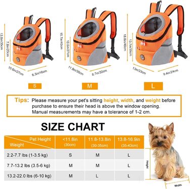 Шлейка для собак та цуценят, переноска-рюкзак, дихаюча, для прогулянок та походів (L, помаранчевий)