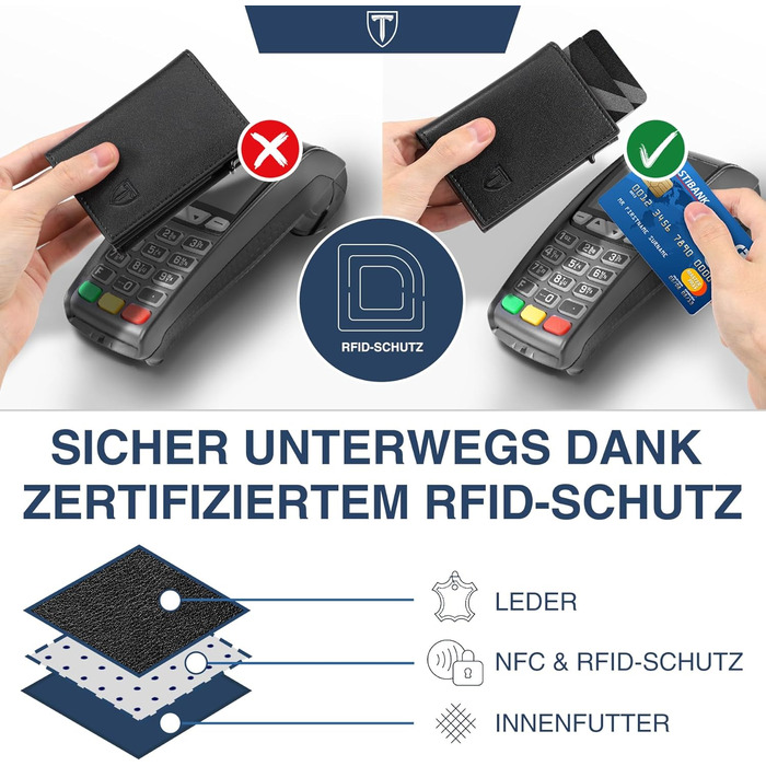 Чоловічий гаманець з відділенням для монет та RFID захистом, шкіряний, slim модель, 10 відділень для карток, чорний