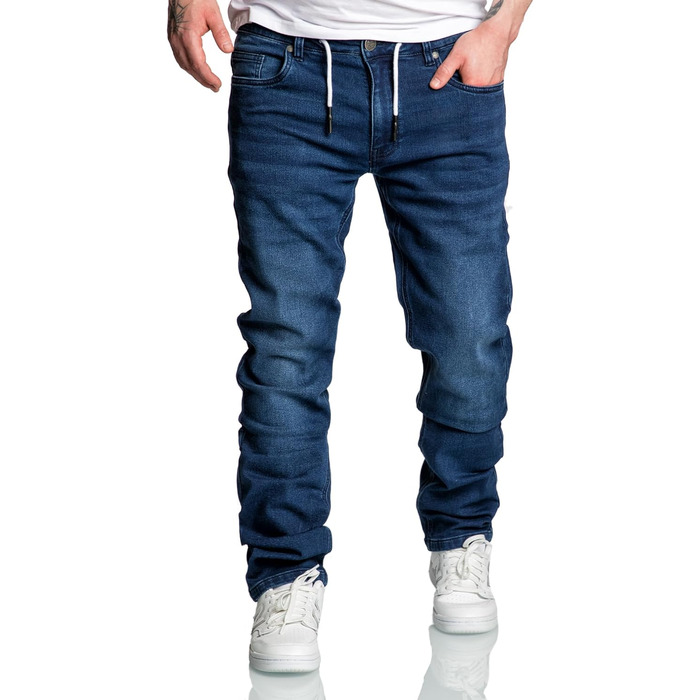 Чоловічі спортивні штани Amaci&Sons з еластичного деніму, темно-сині 7031 (36W), джоггери на зав'язках