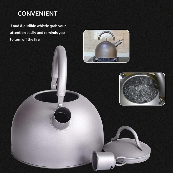 Чайник для плити iBasingo Titan 2L з свистком, легкий, велика ємність, для кемпінгу, кухні, дому. Ti3097D