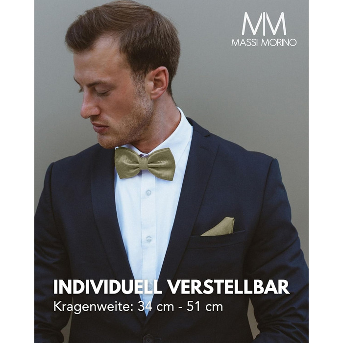 Массі Моріно: Комплект краватка-метелик та нагрудна хустинка для чоловіків - краватка-метелик на весілля, регульована (Salbei)
