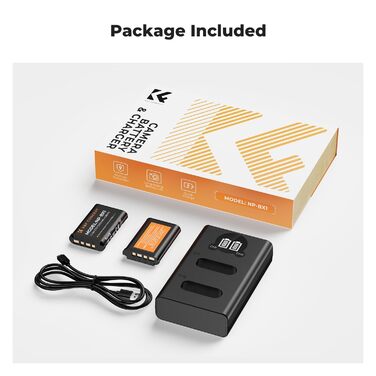 Запасний акумулятор K&F CONCEPT NP-BX1 (2 шт.) з LCD-зарядним пристроєм для Sony RX100/ HX50/ WX350/ RX1R/ HX90/ RX100M7/M6/M5/PJ410/AS30 та інших камер Sony. Сумісний з оригінальним акумулятором та зарядним пристроєм