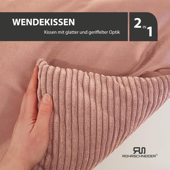 Rohrschneider Washable Dog Bed for Small and Medium-Sized Dogs with Dog Cushion Cord (approx. 70x50 cm) incl. Poop Bags (Powder Pink, Cord Fabric Wide)