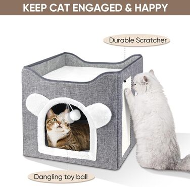 Кігтечка-ліжко для котів, будиночок-кігтечка, двошаровий куб, велика кімната, з іграшкою, 40x40x40 см