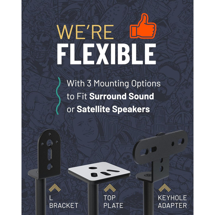 Підставка для акустики ECHOGEAR з регулюванням висоти - універсальна сумісність, сталевий каркас, кабель-менеджмент, антиковзні ніжки