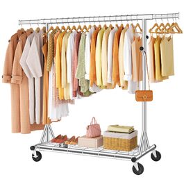 Heavy Duty Rolling Garment Rack - Mobile Metal Clothes Rack - 200KG Capacity - Quick Assembly - Silver