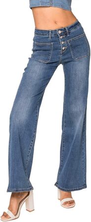 Джинси жіночі Nina Carter P139 Bootcut висока талія, блакитні, з ефектом потертості