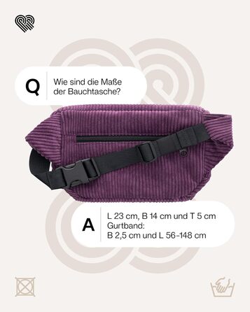 Чоловіча та жіноча поясна сумка PP-Berlin з бавовни ручної роботи, 3 відділення, веганський матеріал, виготовлена в Німеччині, для повсякденного використання, можна носити як через плече (фіолетовий)