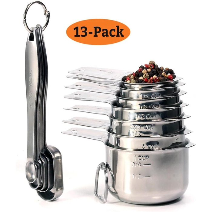 Measuring Spoon Set - Set of measuring cups and spoons – Premium measuring cups and spoons made of stainless steel for dry and liquid ingredients (Color : E)