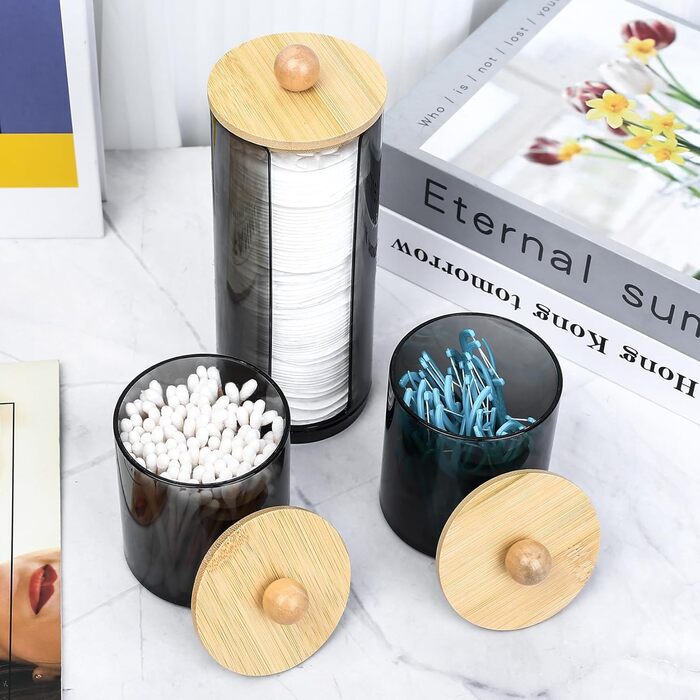 Організатор для косметики Gomoeny: 3 тримачі для ватних паличок, скляні баночки для ванної кімнати, для ватних паличок, ватного диска, макіяжу, спонжів, пінцетів