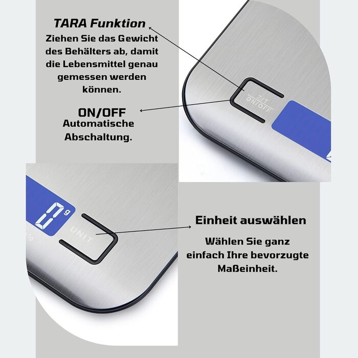 Кухонні ваги DIVID® - професійні цифрове ваги, 0,001 кг - 10 кг, LCD дисплей, функція тарування, ваги для рідини, велика поверхня з нержавіючої сталі