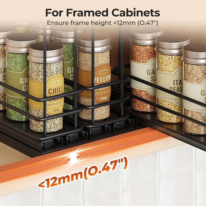 Організатор для спецій Orimade, висувна полиця для спецій, 3 шт. Чорний колір