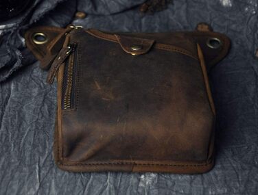 Чоловіча сумка з натуральної шкіри Le'aokuu на стегно, поясна, для подорожей, хайкінгу, альпінізму, унісекс, темно-коричнева