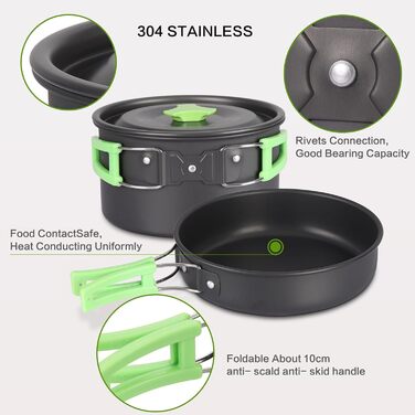 Набір посуду для кемпінгу PELLOR 17 предметів: алюмінієвий посуд для відпочинку на природі, кемпінгу, риболовлі, пікніка, походів та подорожей